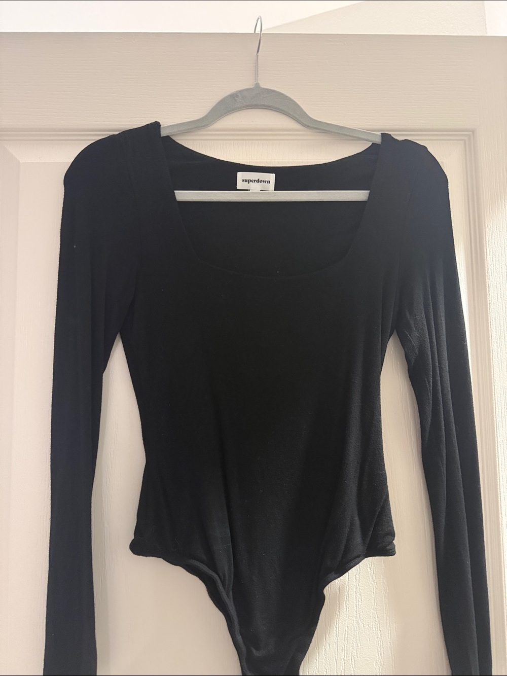 superdown Black Long Sleeve Scoop Neck Bodysuit